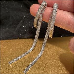 S925 Silver Long Tassel Earrings Transparent Curved Wave Earrings