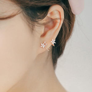 925 Silver Flower Stud Earrings with Rhinestones