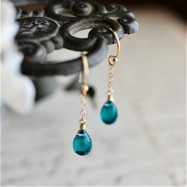 Sapphire Drop Earrings with Silver Inlay - Light Ladies Jewelry