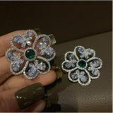 Baroque Vintage Diamond Hollow Heart Green Diamond Earrings