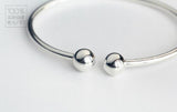 925 Sterling Silver Double Lucky Beads Bangle Bracelet Cuff