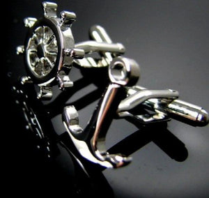 iGame Rudder & Anchor Cuff Links Silver Brass Material