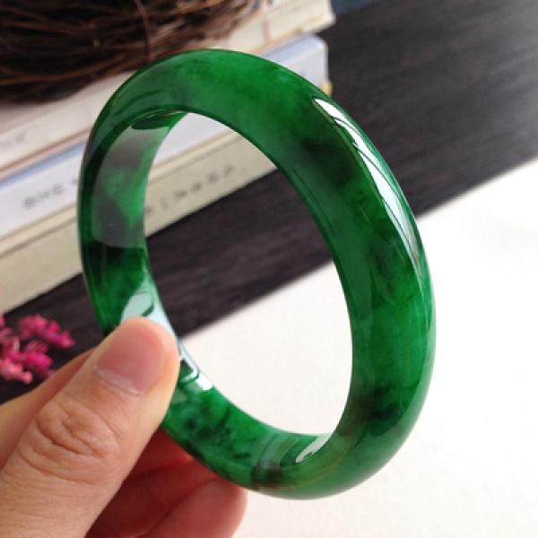 Zheru Jewelry Natural Burmese Jadeite 54-64mm Dark Green Bracelet