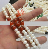 Freshwater Pearl & Multicolor Jade Beads Necklace 18''