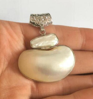 Large 48mm Mabe Keshi Pearl Necklace Crescent Pendant