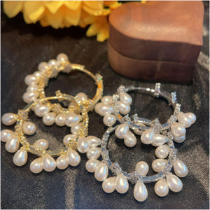 Pearl Wrap Drop Hoop Zircon Earrings