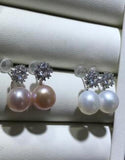 925 Silver Women's Snowflake Crystal Pink Freshwater Pearl Earring