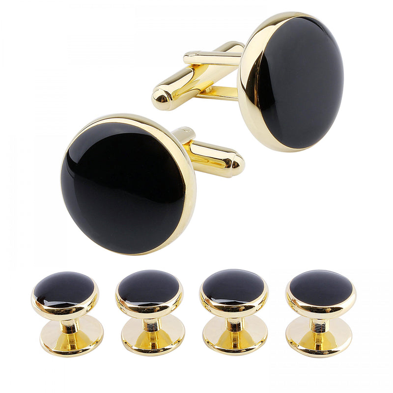 Gold-Plated Enamel Cufflinks Studs Set with Box