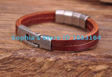 Brown Metal Clasp Leather Mens Wristband Bracelet Cuff