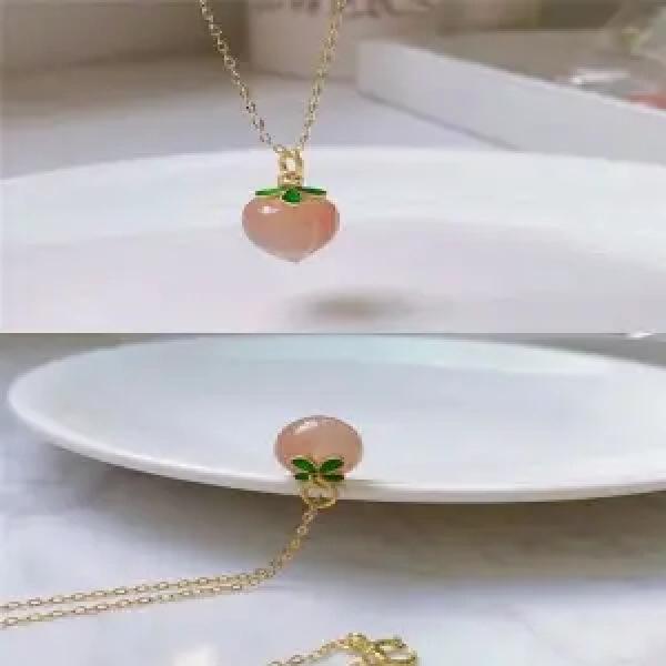 Natural Crystal Stone Peach Pendant Red Agate Necklace