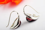 925 Silver Ball Garnet Earrings, Elegant Women's Jewelry