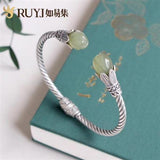 Natural Hetian Jade Gray Jade Magnolia Bracelet Women's Sterling Silver