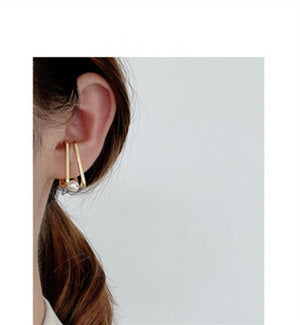 Hollow Rectangle Geometric Ear Clips for Women Girls Pearls Earrings