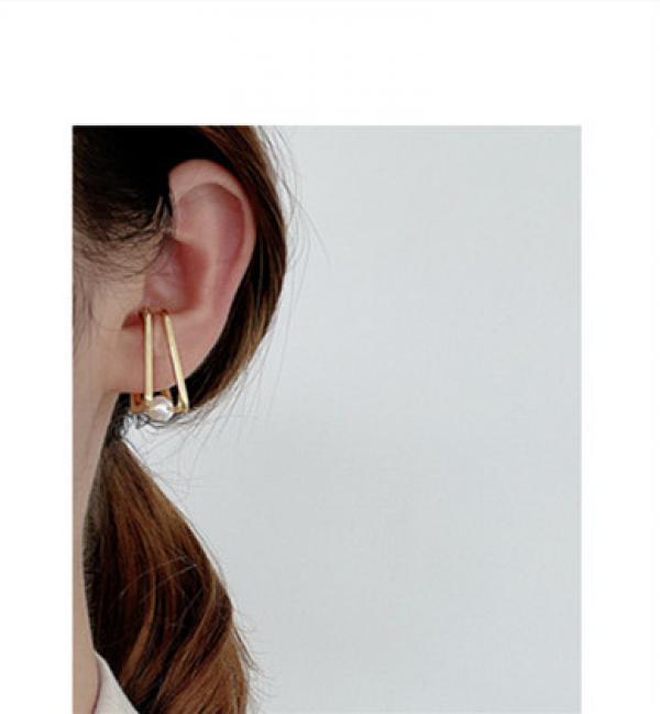 Hollow Rectangle Geometric Ear Clips for Women Girls Pearls Earrings