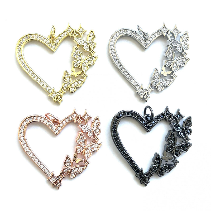 5Pcs Heart Butterflies Charms Zirconia Pave Pendant Jewelry Accessories