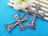 2pcs Antique Silver Cross Pendant Charm, 21 Rhinestones, DIY Accessory
