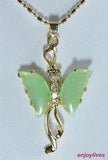 Green JADE Yellow Crystal Butterfly Pendant Necklace
