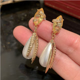 Golden Wheat Earrings Long Tassel Yellow Zircon Leaf S925 Silver Needle