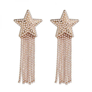 Rhinestone Tassel Earrings Star-studded Fringed Long-style Jewelry