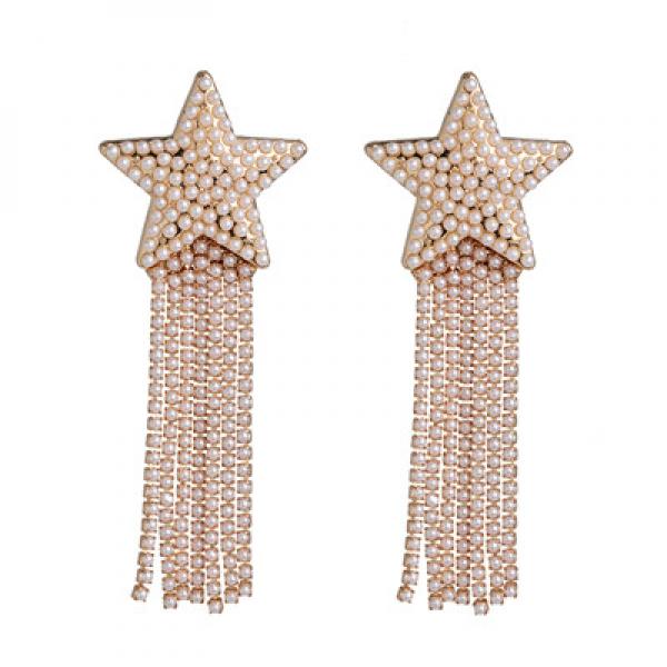 Rhinestone Tassel Earrings Star-studded Fringed Long-style Jewelry