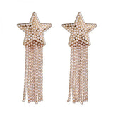 Rhinestone Tassel Earrings Star-studded Fringed Long-style Jewelry