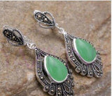 Vintage Green Jade 925 Silver Dangle Earring