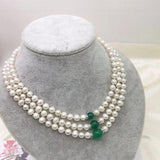 Natural Pearl 7-8mm 3 Row Necklace Jewelry Jaspers Beads Accessories