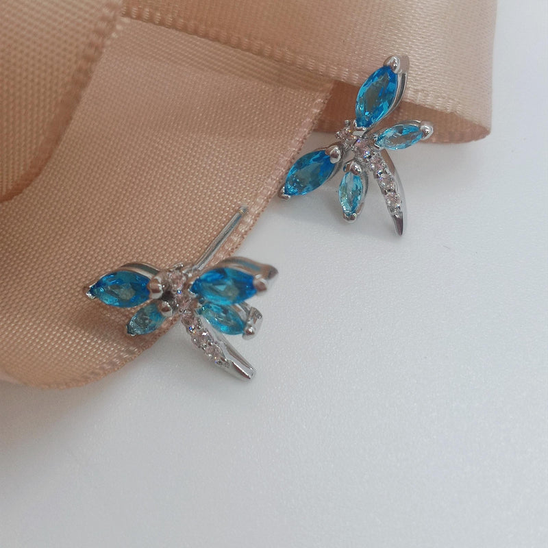 Dragonfly Earring with Glass and Rhodium Plating