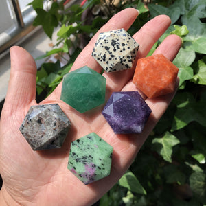 Natural Crystal Stone Hexagram Pendant Tiger Eye Amethyst Labradorite Fluorite