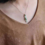 Silver Hetian Jade Bamboo Pendant Necklace Retro Small Fresh Charm Jewelry
