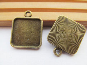 100pcs Square Base Setting Tray Bezel Pendant Charm 15mm Cabochon DIY Accessory