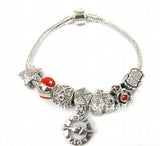 European Beads Bracelet Star Heart Red Enamel Metal Charm Bracelet