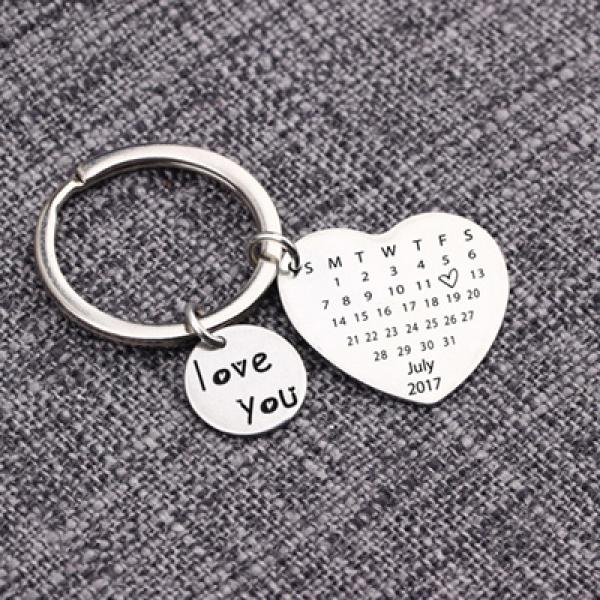 Love You Heart Personality Keychain Calendar Couples Anniversary Gift