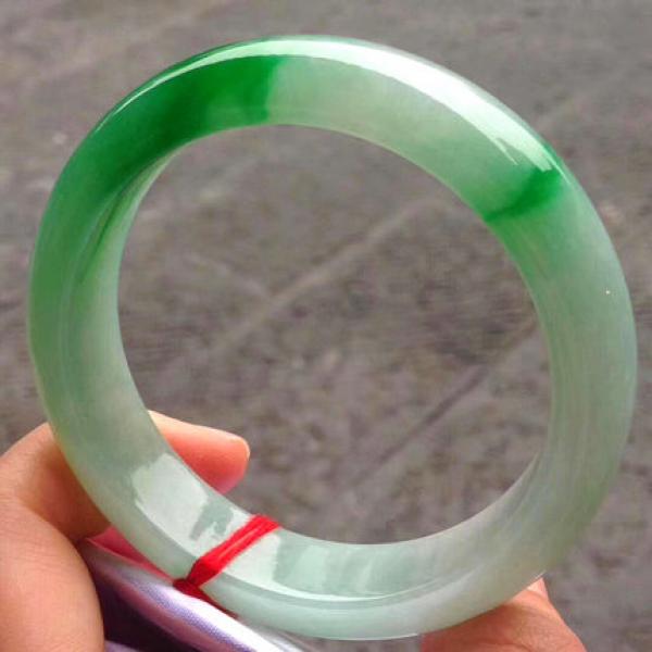 Natural Burmese Jade Light Green Two-Color Bracelet - 54-64mm