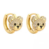 Cartoon Zircon Bear Hoop Earrings Silver Animal Circle Wedding Jewelry