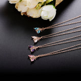 925 Silver Zircon Wing Pendant Necklace Romantic Animal Jewelry