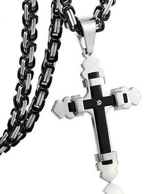 Cross Pendant Necklace Byzantine Chain Link Jewelry