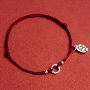 925 Silver Red Thread Circle Anklet Tassel Lucky Gift