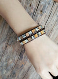 Leather Bracelet Natural Stones 2 Strands Vintage Weaving Leather Wrap