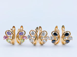 Women 585 Rose White/Black/Multi 3 Stone Colors Flowers 18K Filled Drop Earrings