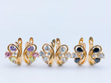 Women 585 Rose White/Black/Multi 3 Stone Colors Flowers 18K Filled Drop Earrings