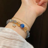 Labradorite/Kyanite Round Bead Bracelet Women 7mm Gray MoonStone Bangle