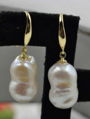 Natural Australian South Sea Pearl Gourd Earrings 14K/20 Hook
