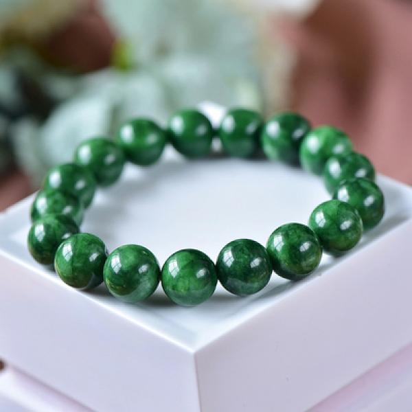 Zheru Jade Green Round Bead Bracelet Men Women Jewelry
