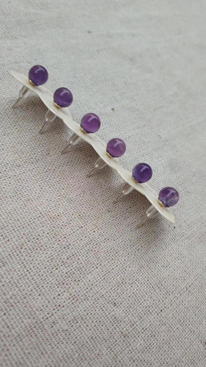 Natural Amethyst Gemstone Stud Earrings S925 Silver Needle Prevent Allergy