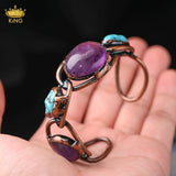 Antique Bronze Copper Cuff Bangle with Natural Crystal Stones