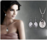 Vintage Opal Water Drop Flower Pendant Long Necklace & Earrings Set