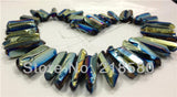 Titanium Rainbow Green Quartz Crystal Points Briolettes Beads 16" Strand