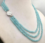 3-Row 4mm Faceted Light Aquamarine Beads Necklace 17-19''