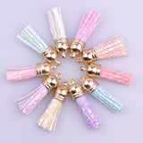 10pcs 38mm Leather Tassel Keychain Straps Fiber Fringe DIY Pendant with Caps